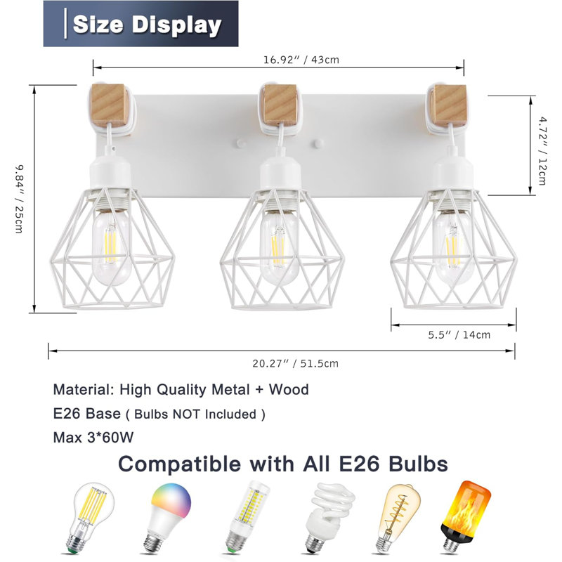 Éclairage pour meuble-lavabo Farmhouse (ampoules non incluses), Blanc