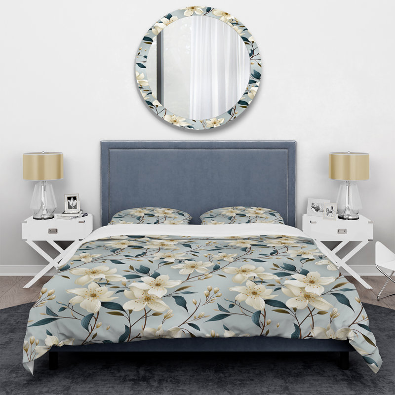 Ensemble de housse de couette Subtle Whispers II - Floral en microfibre, Housse de couette pour très grand lit et 2 très