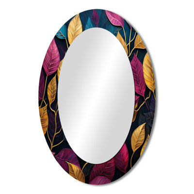 Colorful Leaves Charm Foliage I - Gold Oval Wall Mirror Decor