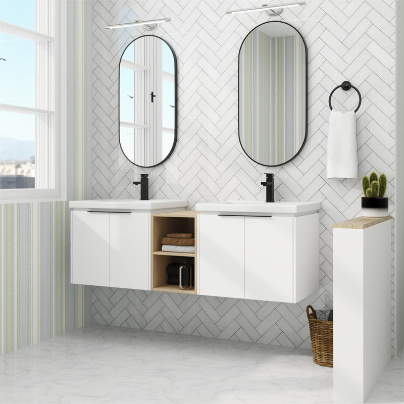 Sinaed 59.62'' Double Bathroom Vanity with Ceramic Top