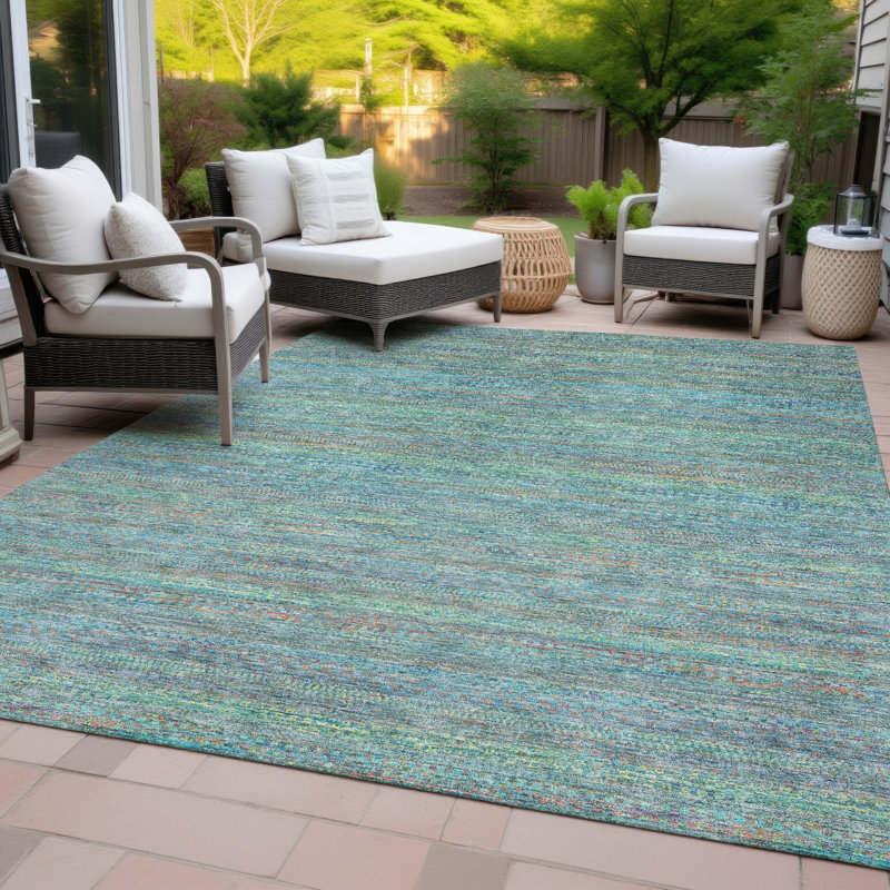 Tapis rayé intérieur / extérieur lavable à la machine Kimberlin ACN2148, Rectangle 10 pi x 14 pi