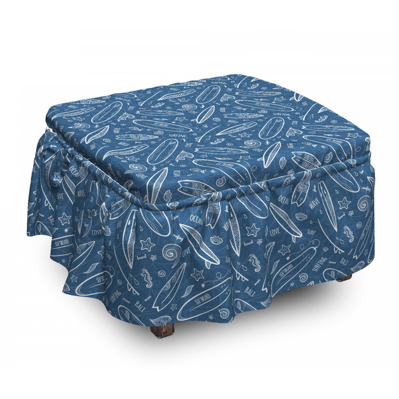 Ensemble de housse pour repose-pieds à coussins carrés 2 pièces surf ocean waves doodle