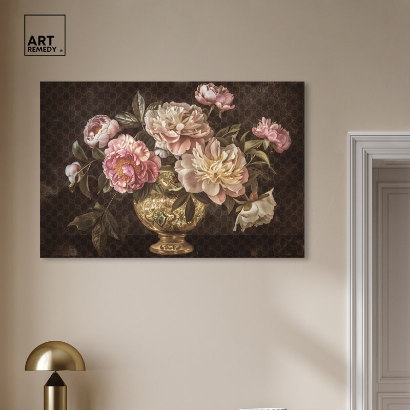 Art mural classique, vase rétro et fleurs classiques par Art Remedy, Toile tendue, H 30 po x l 45 po