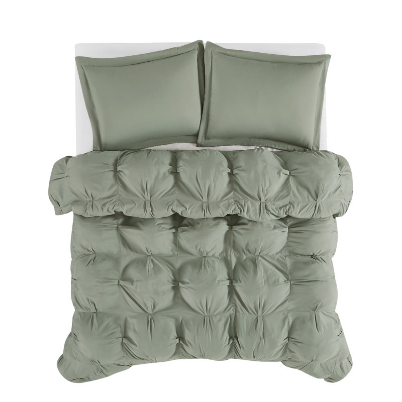 Truly Soft Cloud Puffer Comforter Set – Overfilled, Soft Microfiber, Green, King Comforter + 2 Standard Sham
