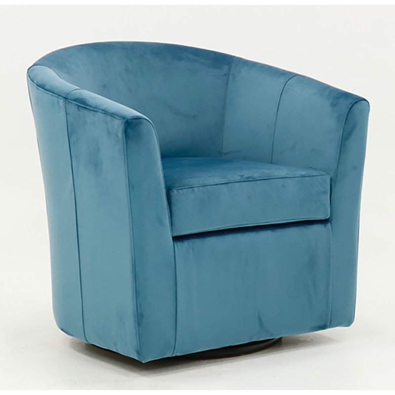 Fauteuil demi-tonneau pivotant 31 po Hansell, Velours Chantel bleu sarcelle performance