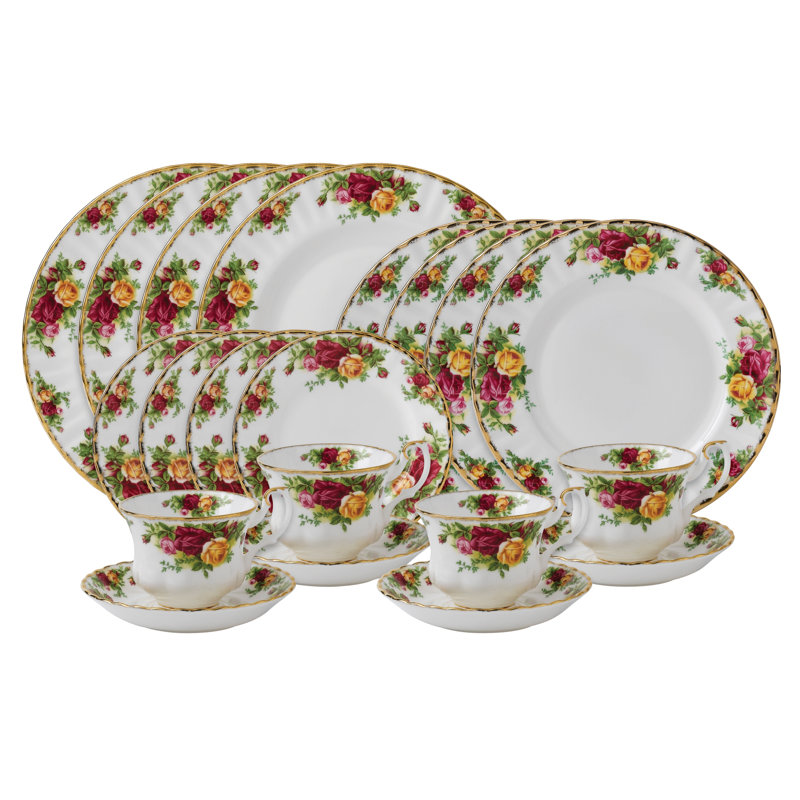 Service de vaisselle en porcelaine tendre 20 pièces Royal Albert Old Country Roses, service pour 4