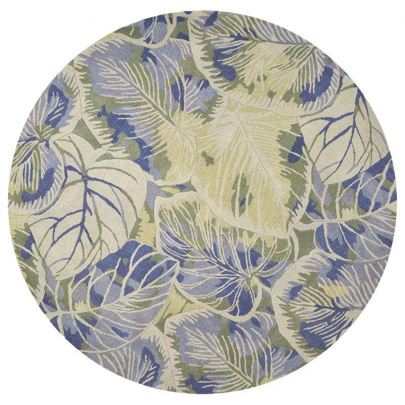 Tapis en laine bleu ou vert, Rond 7 pi 6 po