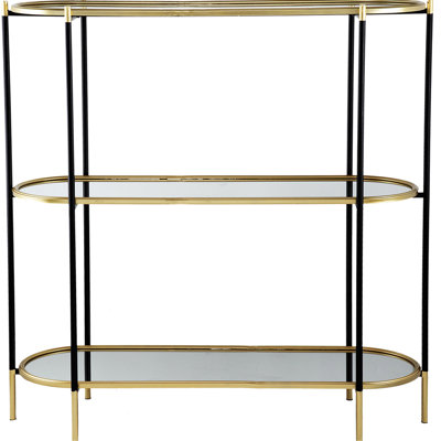 48.5X16.5X50" Metal 3 Console Table, Black Gold Mirrored Shelf, Classic Flair Luxury 48.5X16.5X50", Modern Charm