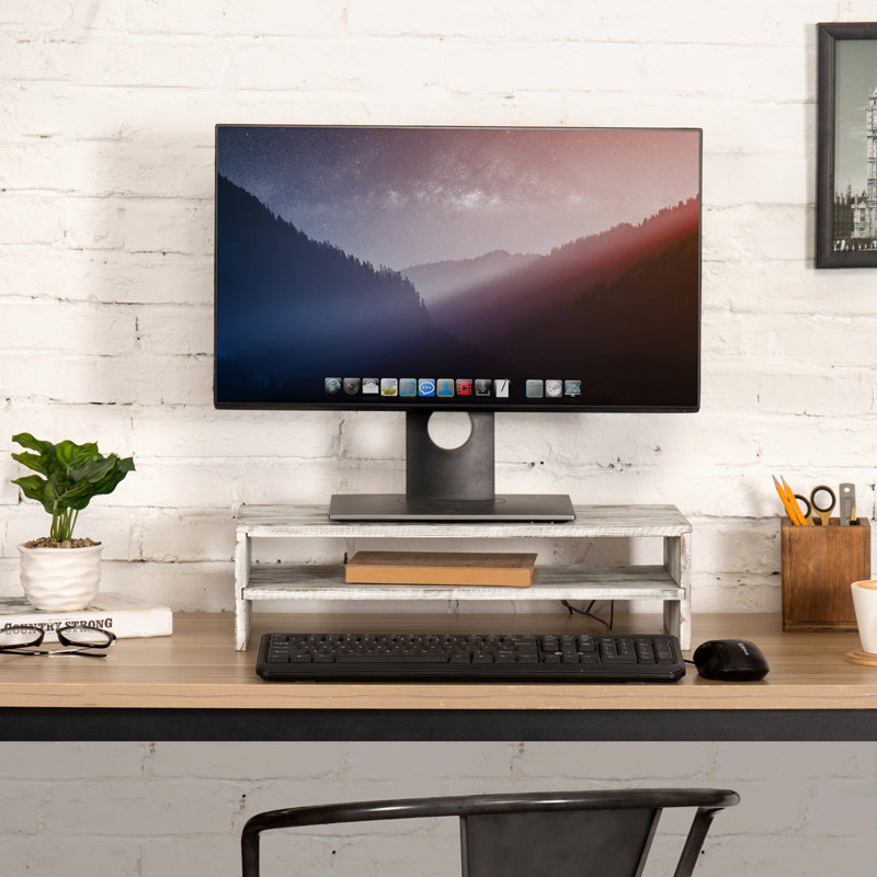 Abednego Solid Wood 2-Tier Computer Desktop Shelf Monitor Stand