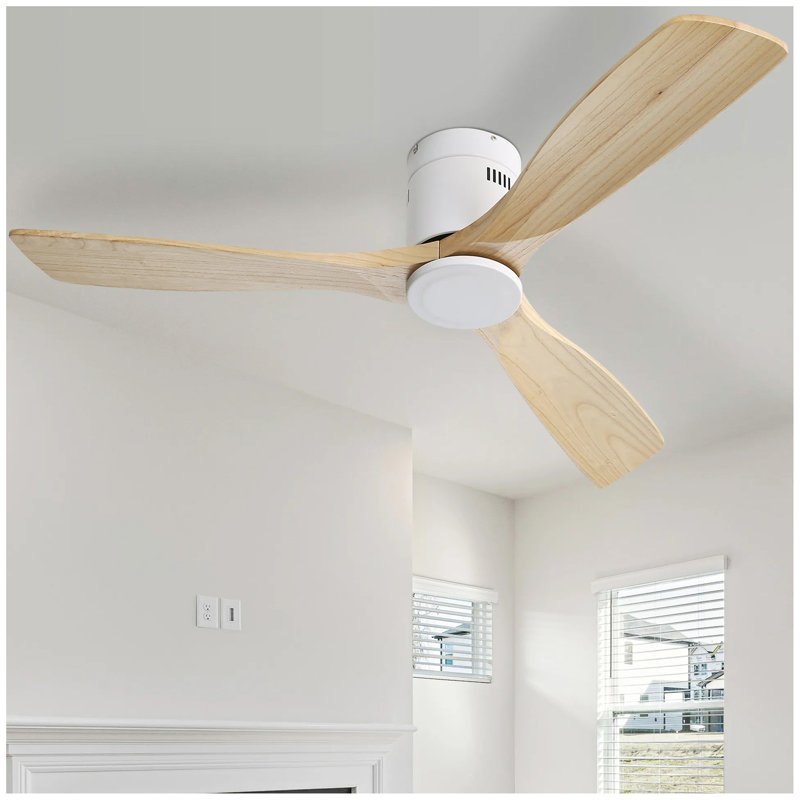 Ventilateur de plafond à profil bas 52 pouces DC 3 sculpté ventilateur de bois lame silencieuse télécommande du moteur sans lumière