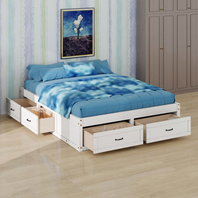 Platform Bed with 6 Storage Drawers, Space-Saving Organization Solution