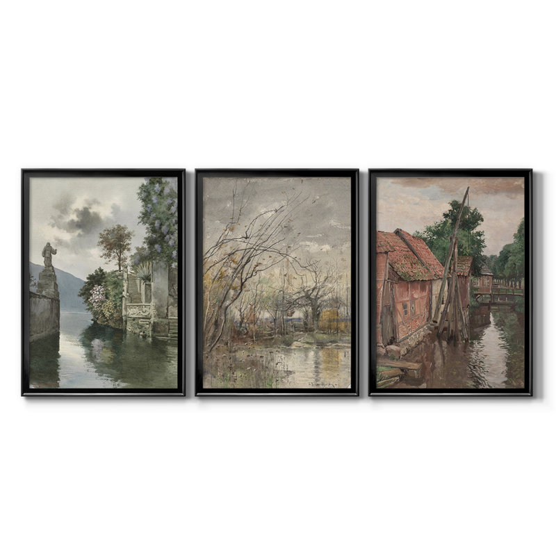 Paysage rétro CXV III - Toile tendue avec châssis sur mesure - 3 pièces, H 21 po x l 30 po