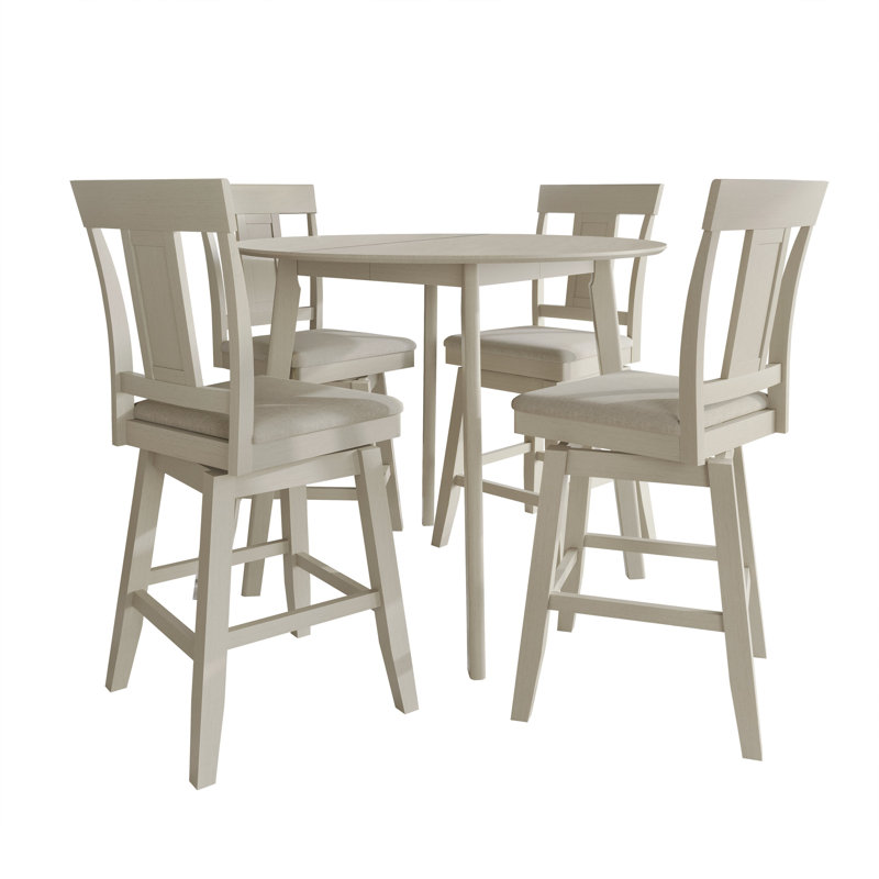 5-Piece Counter-Height Round Dining Set with Upholstered Splat-Back Chairs, Antique Grey, Antique Grey