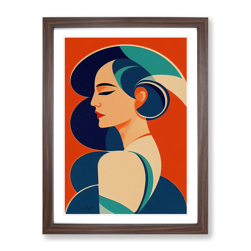 XV1022-5308X Woman in Art Deco No.2 1 Piece Single Picture Frame Wall Art, 46cm H x 34cm W x 2cm D, Walnut