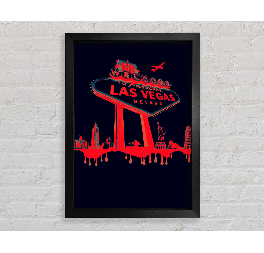 Gerahmter Kunstdruck Las Vegas Sign in Rot/Schwarz