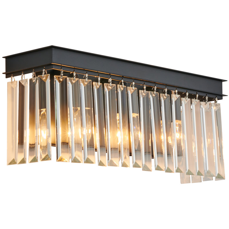 4.25"W 3-Light Modern Matte Black Vanity Light with K9 Crystal, Linear Luxury Bathroom Wall Light Fixture for Mirror, E12 Base