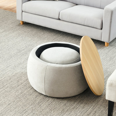 Repose-pieds rond avec rangement, fonction 2 en 1, fonctionne comme table de bout et repose-pieds, avec petit siège (25 po x 25 po x 14,7 po)