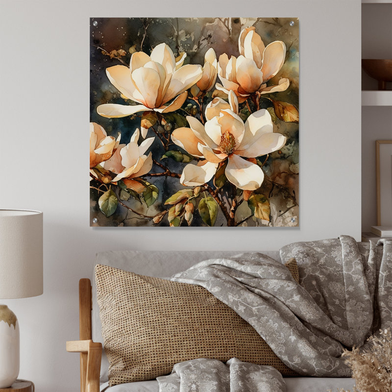 Crème Magnolia Symphony - Magnolias, art mural acrylique, H 36 po x l 36 po
