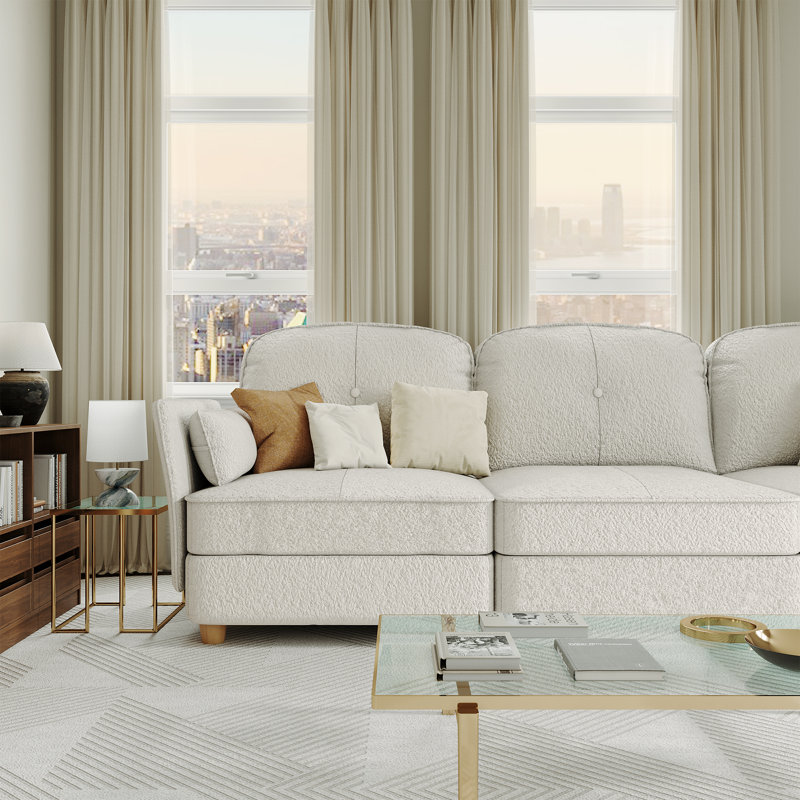 L Shaped Sectional Teddy Velvet Couch With Storage,Corner Modular Sofa With Chaise, 35.75" H x 113.5" W x 35.75" D