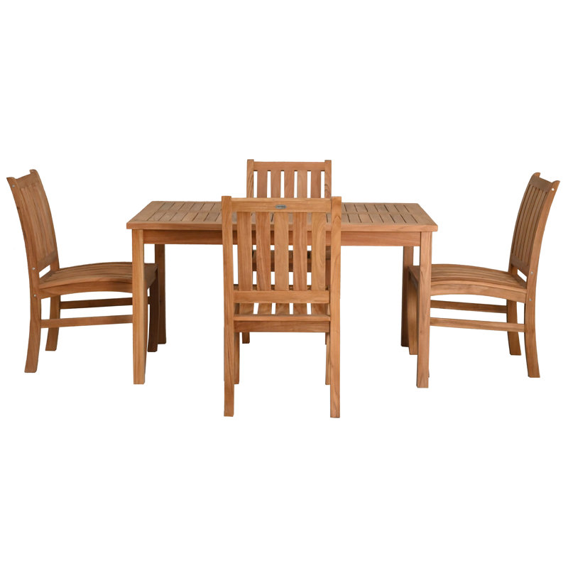 Ensemble bistro 5 pièces pour terrasse en bois de teck avec table rectangulaire de 55 po et 4 chaises d'appoint Abaco