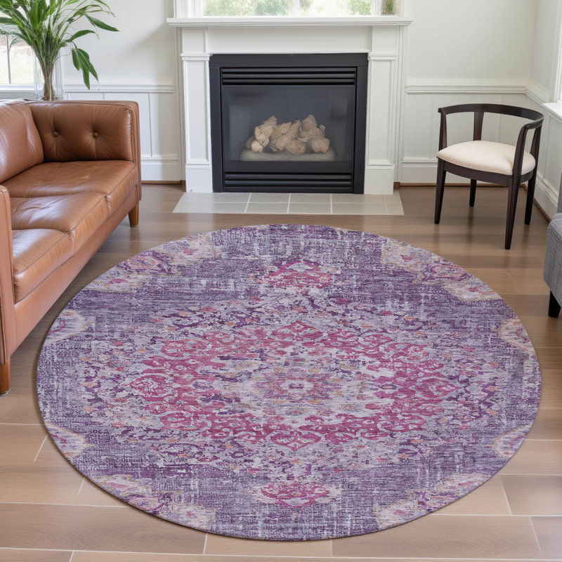 Premium Machine Washable Kelton AMF1236 Global Rug, Round 8'