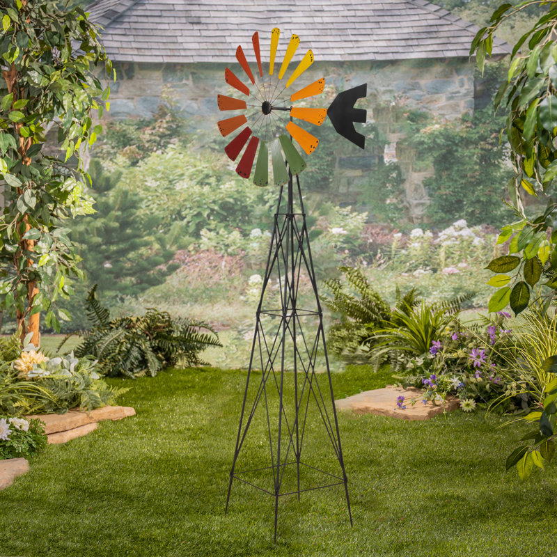 91.7-Inch Metal Garden Windmill – Towering Multi-Color Kinetic Yard Sculpture with Multi-Directional Tail
