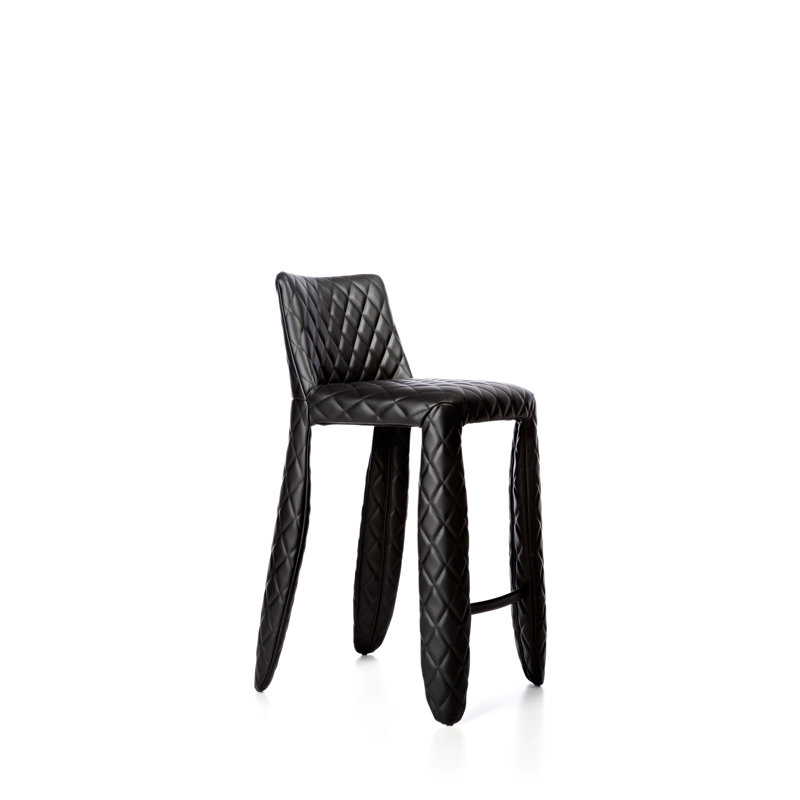 Monster Upholstered Stool with Solid Wood Frame, Black