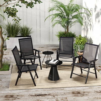 Ensemble de 4 chaises de patio pliantes, de chaises de patio extérieures empilables avec accoudoirs pour la pelouse, le camping, la salle à manger, la plage, la structure en métal, sans assemblage, noir