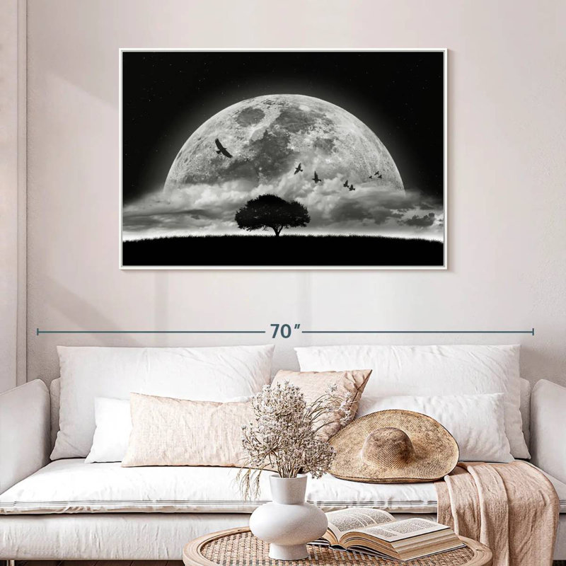 Lune fantastique, 46 po x 31 po, Cadre flottant blanc
