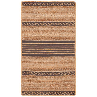 Tapis en jute / coton rayé brun en fibres naturelles Dequawn