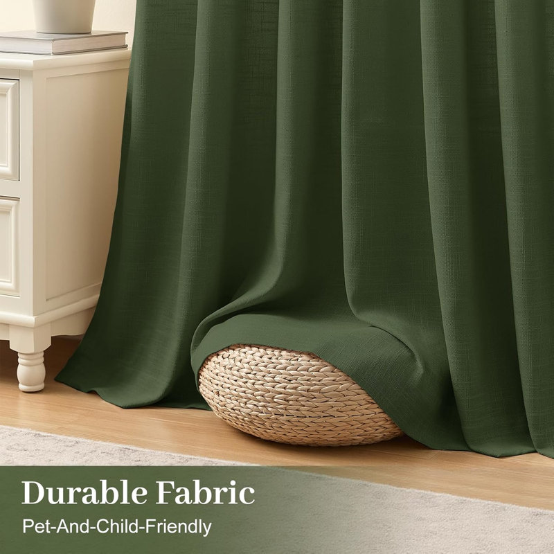 YZ Home Pinch Pleated Linen Curtains 2 Panels Set, Light Filtering Linen Blend Sheer Drapes Memory Trained Pleated Curtain Back Tab with Hooks Rings for Living Room Bedroom