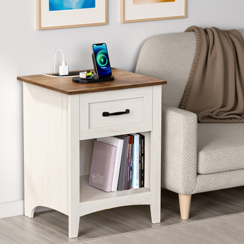 Table de chevet 17 tiroirs avec station de charge l 17,7 po