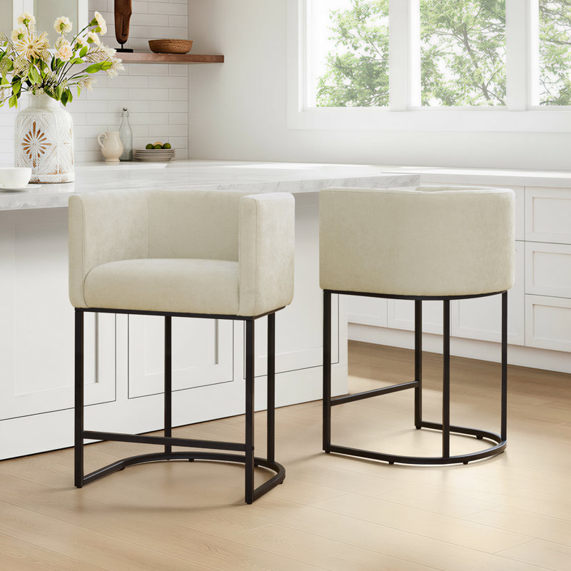 Upholstered Counter Stool with Metal Frame, White
