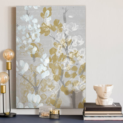 « Mustard on Grey Blooms I », reproduction d’art sur toile tendue