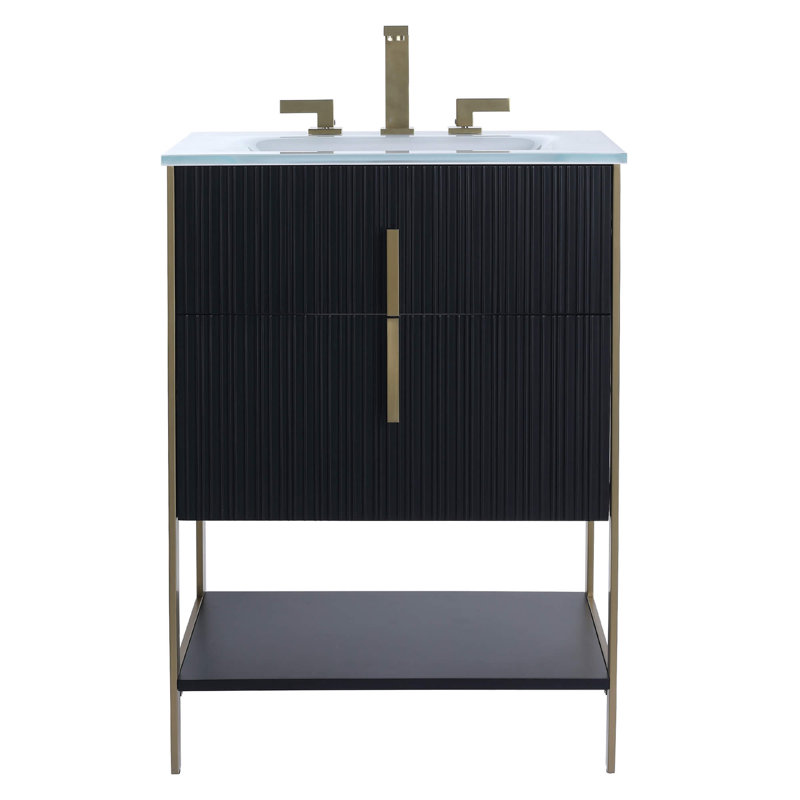 Mirutil Single Bathroom Vanity with Top, Black Matte, Satin Brass