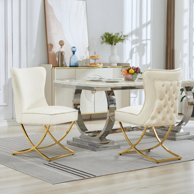 Chaise parsons rembourrée en velours capitonné Chary