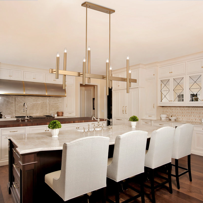 Trivon 8 - Light Dimmable Linear Kitchen Island Chandelier, Gold