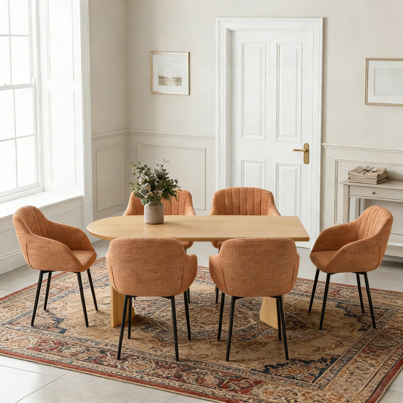 Ohio Modern Upholstered Dining Chairs with Metal Legs, Camel Chenille, 6