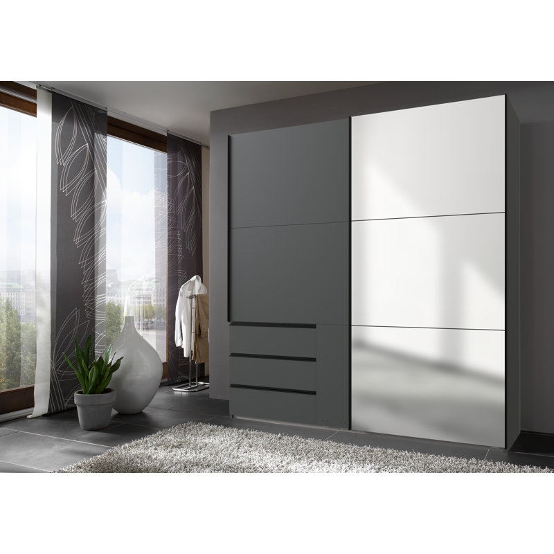 Guardino 2 Door Wardrobe, Graphite, 236cm H x 200cm W x 65cm D