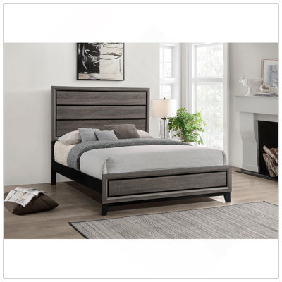 Grand lit à panneau en chêne rustique gris avec un design moderne et une fabrication durable pour un sommeil confortable