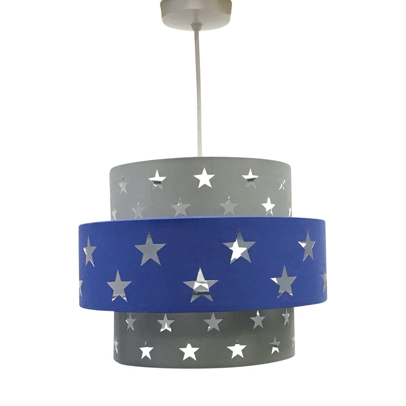 Achraf 22cm H Cotton Drum Pendant Shade, Grey/Blue