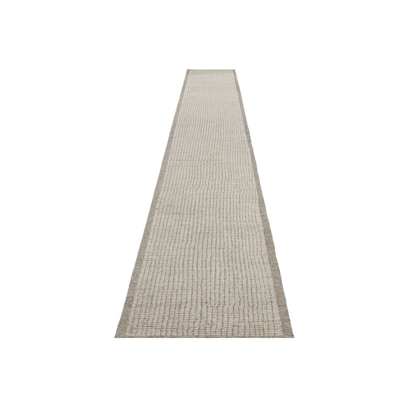 Rug & Kilim’S Extra-Long Kilim Runner Rug With White Textural Stripes And Striae, Runner 3'1" x 18'10"