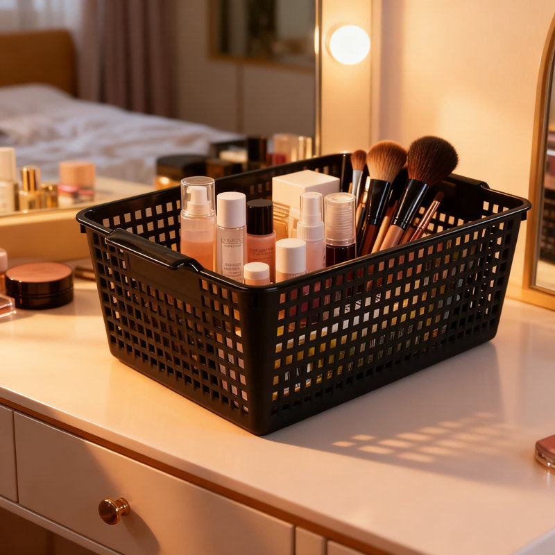 Large Plastic Storage Bins With Handles, Stackable Organizer Basket Set For Home Organization In Kitchen, Bathroom, Closet