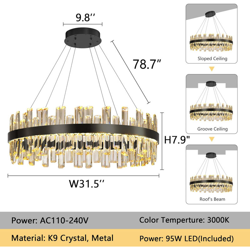 Lustre en cristal Crystal Glam, Noir mat