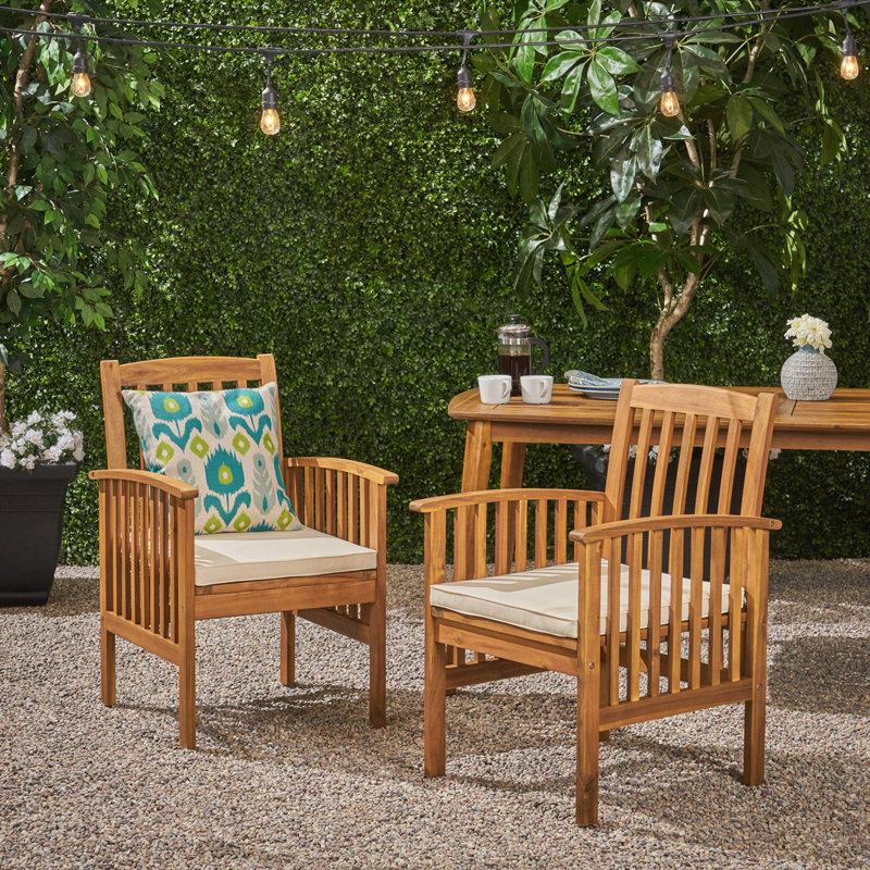 Fauteuil d'extérieur en bois d'acacia, Crème, crème, Brun