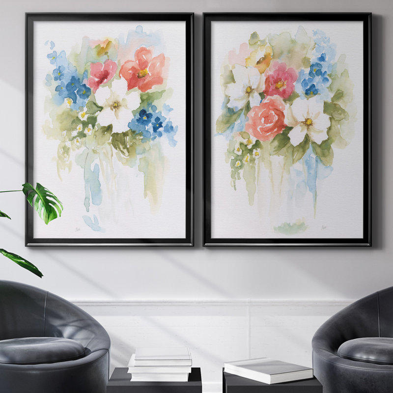 «Spring Medley I», ensemble de 2 reproductions d'art, Pas de tapis, Toile avec cadre noir, H 22,5 po x l 61 po x P 3 po