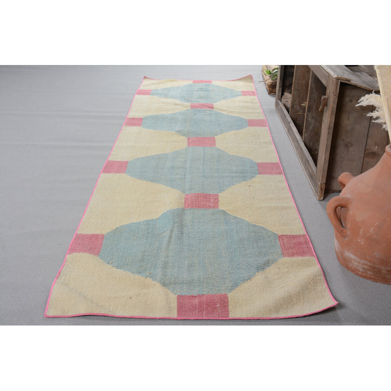 Tapis de couloir 3,5 po x 12 pi, tapis Boho, tapis rétro, tapis turc, tapis bleu Oushak, tapis frais
