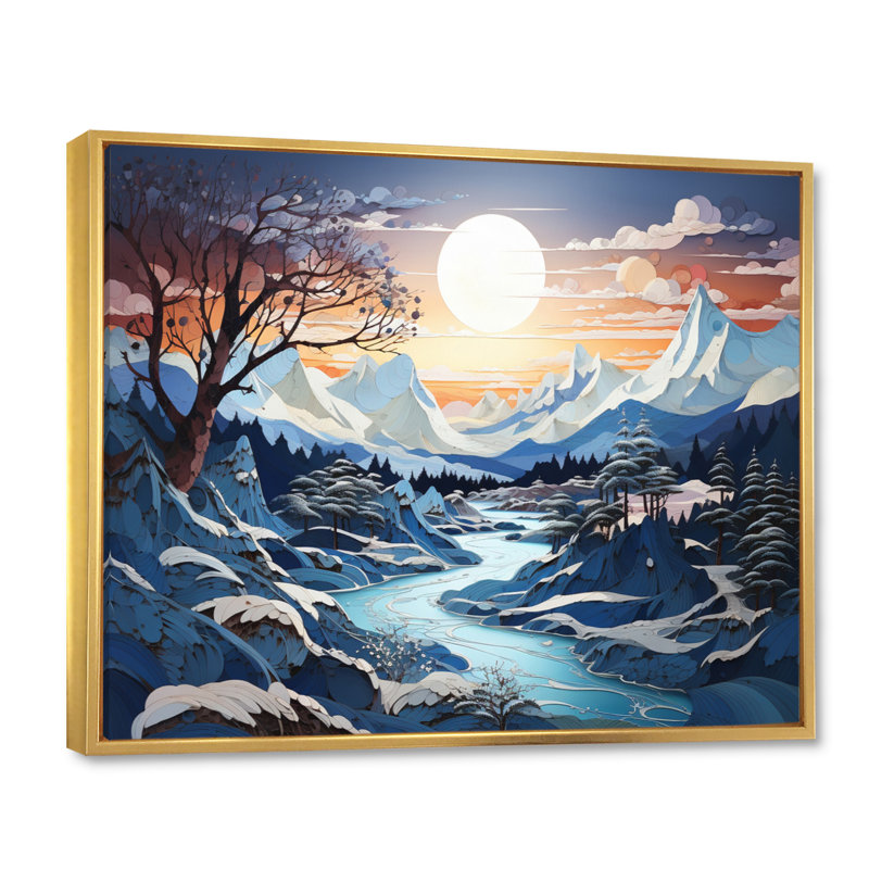 Berfu Glacier Glacial Majesty Pointillism II - reproduction, Cadre flottant doré, H 24 po x l 32 po x P 1 po