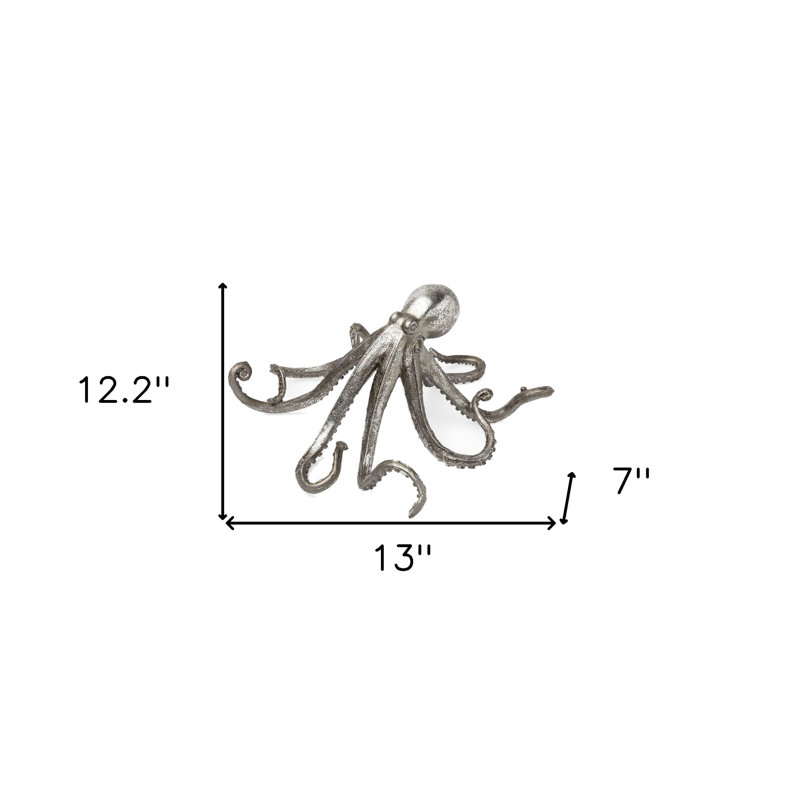 Louvenia Antiqued Silver Resin Octopus Tabletop Sculpture, 12" H x 7" W x 13" D