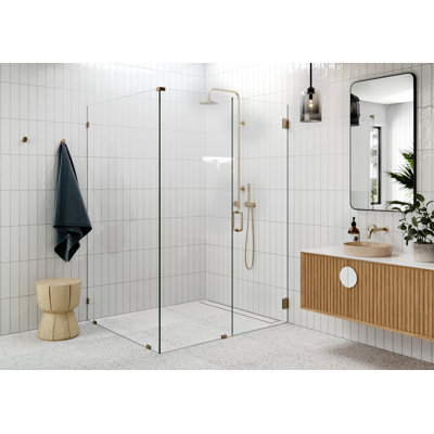 Illume 53 in. x 48.5 in. x 78 in. 90-degree wall hinged Fully Frameless Glass Shower Enclosure